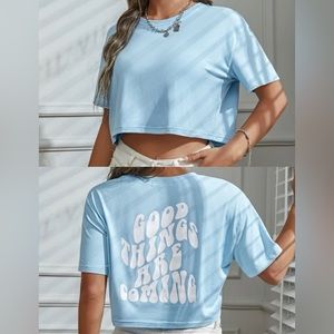 Shein Light Blue Cropped T-Shirt